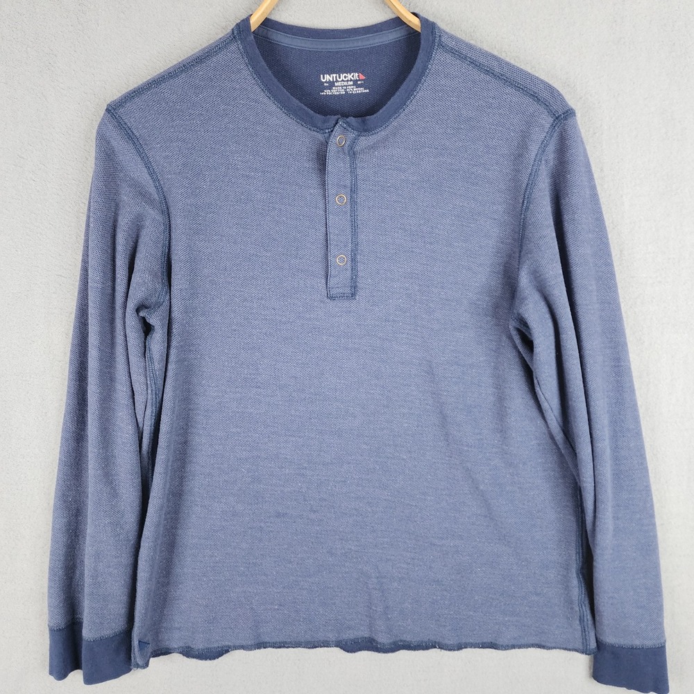 UNTUCKit Schrock Henley Mens Medium Navy Blue Long Sleeve Casual